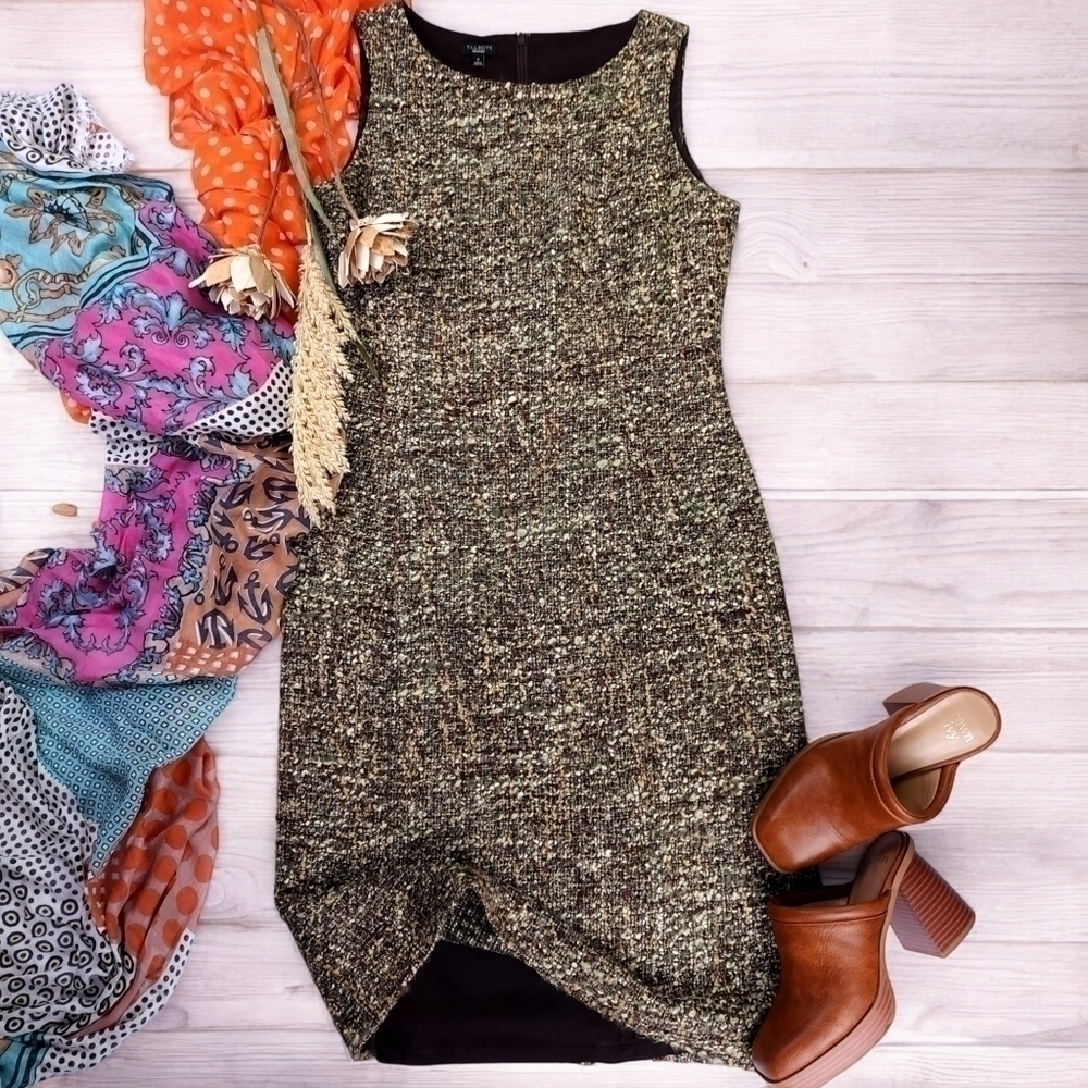 Talbots Green Tweed Dress Sz 6
